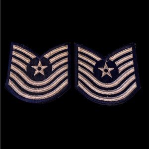 1940’s US Air Force Master Sergeant Pair Of Patches Chevron Blue/Silver
